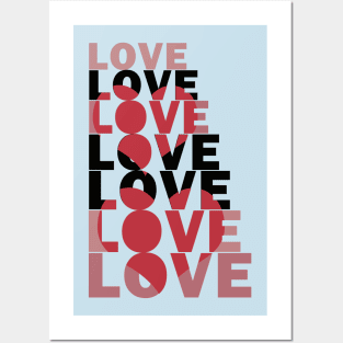 stacked word love with red hearts Posters and Art